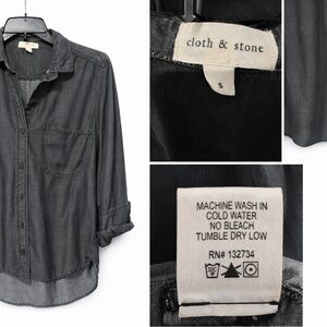 Cloth & Stone by Anthropologie Gray Chambray Button Down Shirt Small Soft Tencel